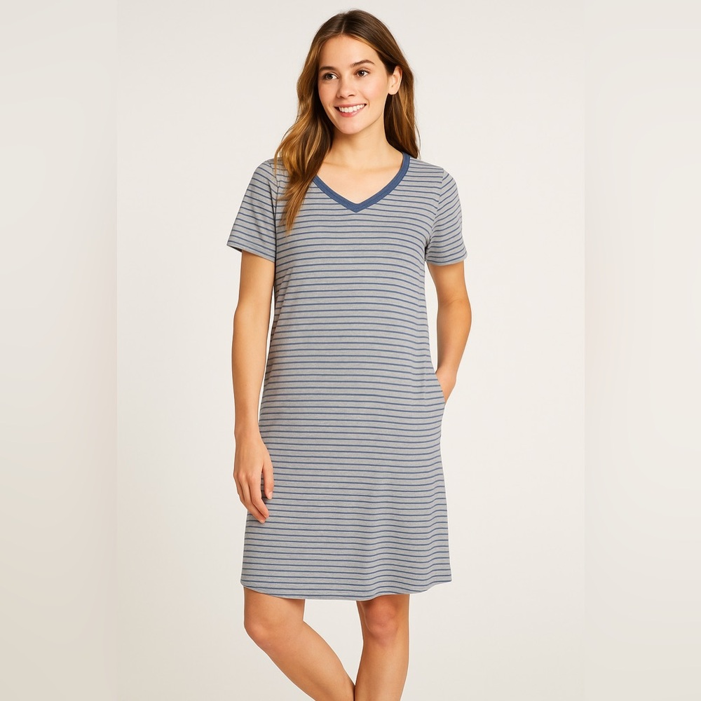 LL Bean Blue White Stripe Cotton Night Dress Sz S Like New!
